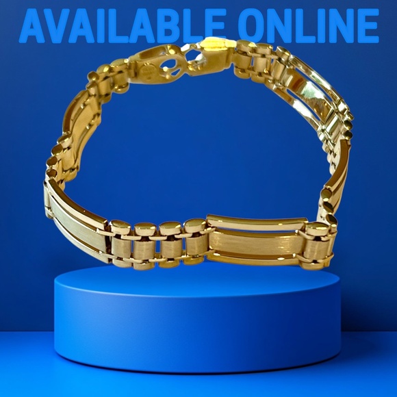 14k Polished and Satin 8.8mm Fancy Bar Link 8.5 inch Mens Bracelet - Picture 15 of 16